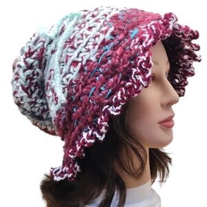 Bohemian Slouchy warm knit ruffle women's hat colorful orange gray